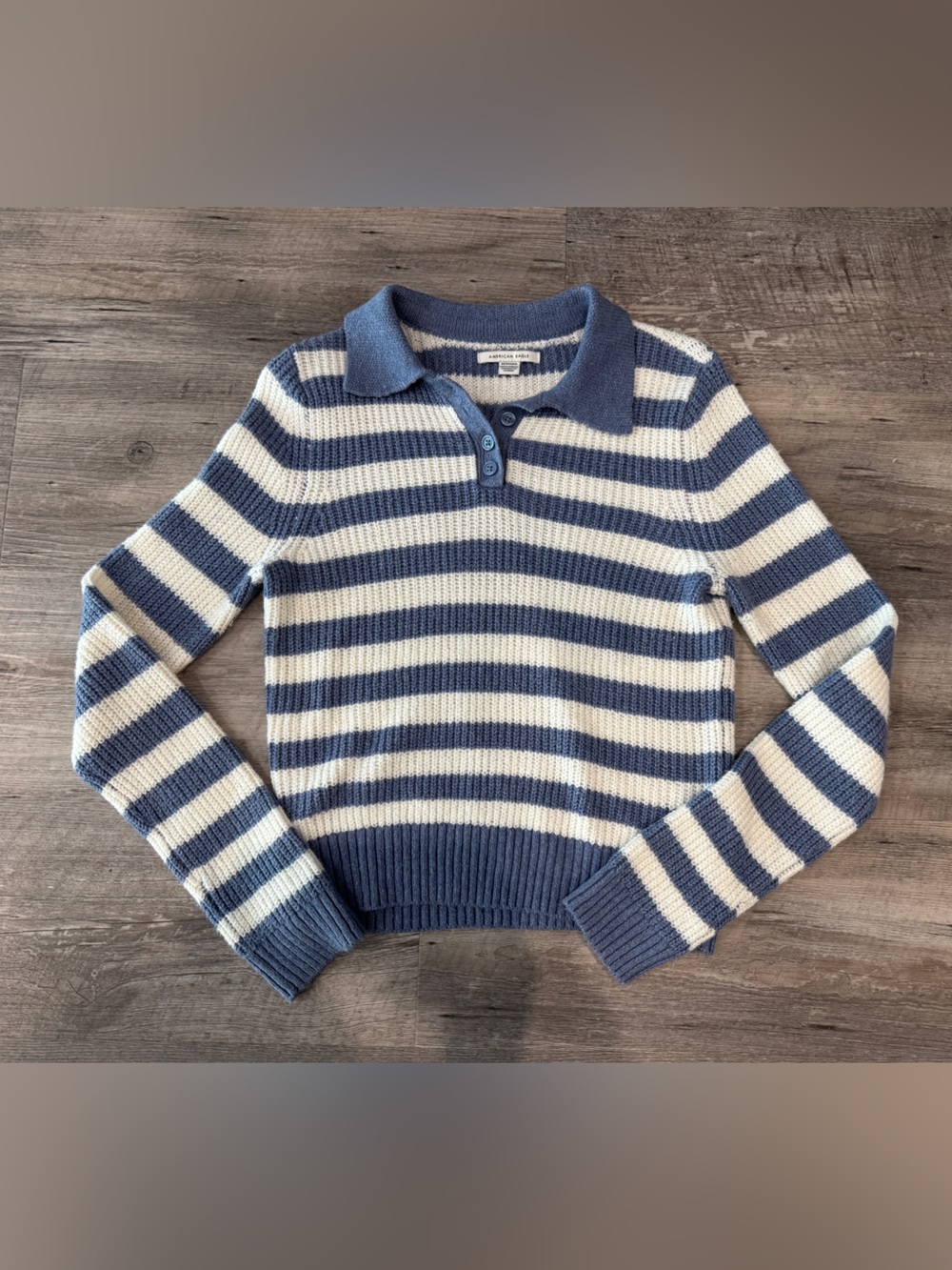 American eagle Blue and White striped Knit Sweater